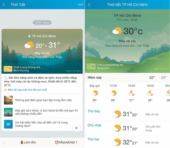 Thông tin chất lượng không khí và chỉ số UV 