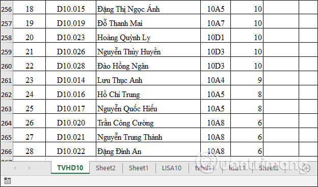 Sắp xếp sheet Excel