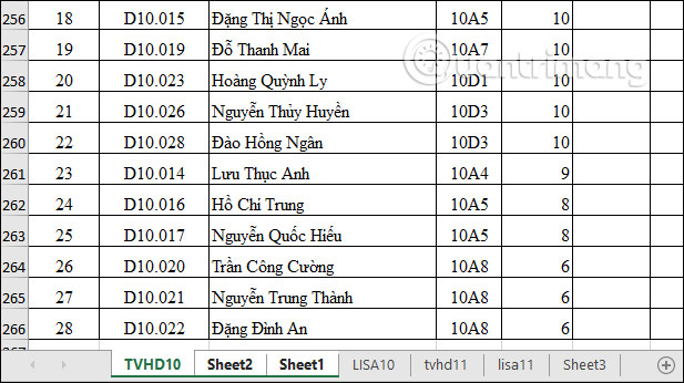 Chọn các sheet muốn in 