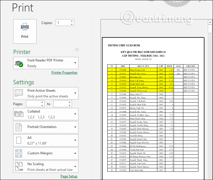 Chọn các sheet