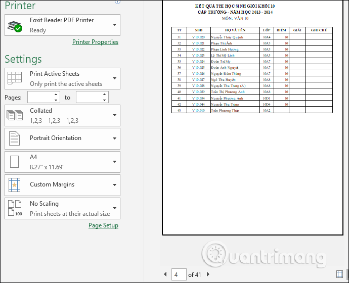 In toàn bộ các sheet 