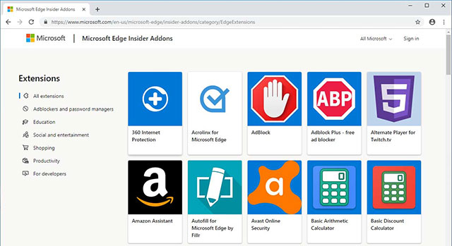 Microsoft Edge Addons
