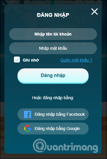 Điền thông tin tài khoản