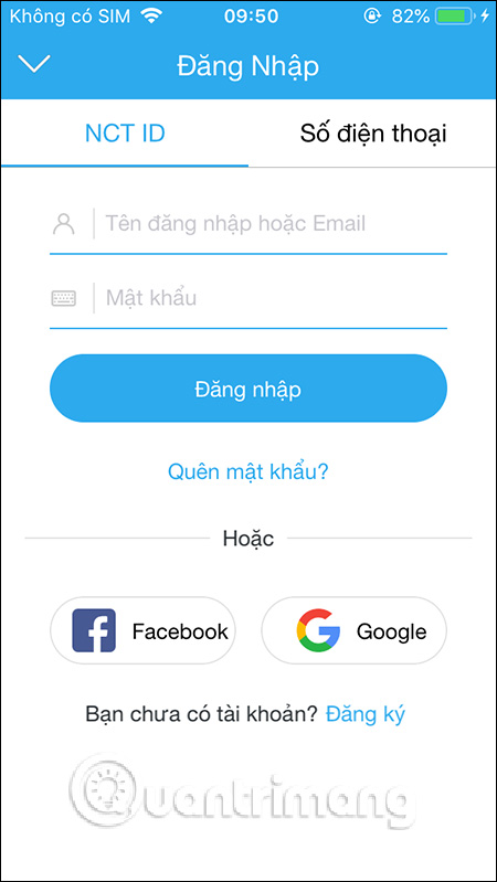 Đăng nhập tài khoản qua ứng dụng