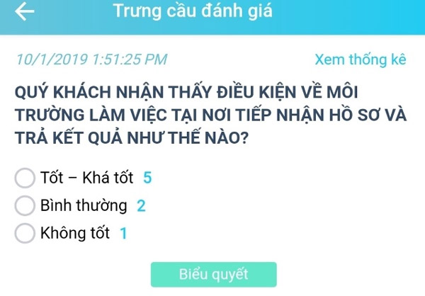 Giao diện tính năng trưng cầu đánh giá người dân về chất lượng dịch vụ công của SXD247.