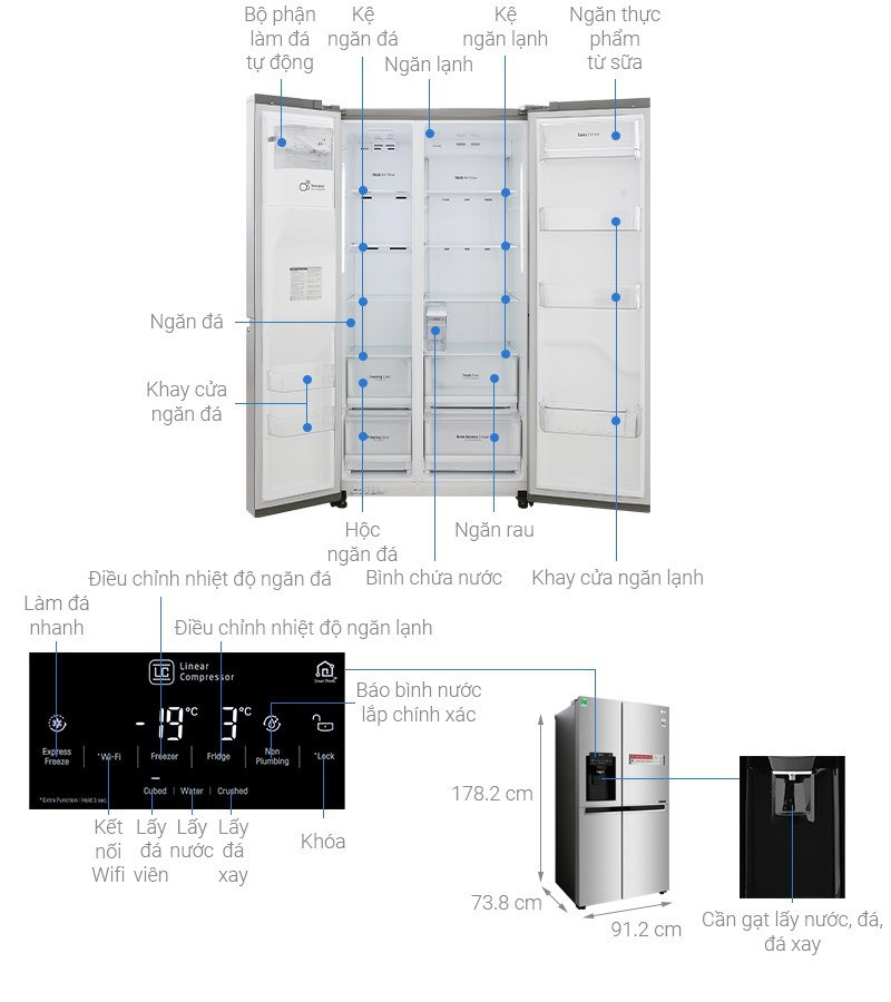 Tủ lạnh Shide by side LG 601 lít