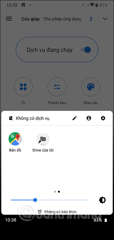 Hiển thị phần ứng dụng trong Quick Settings