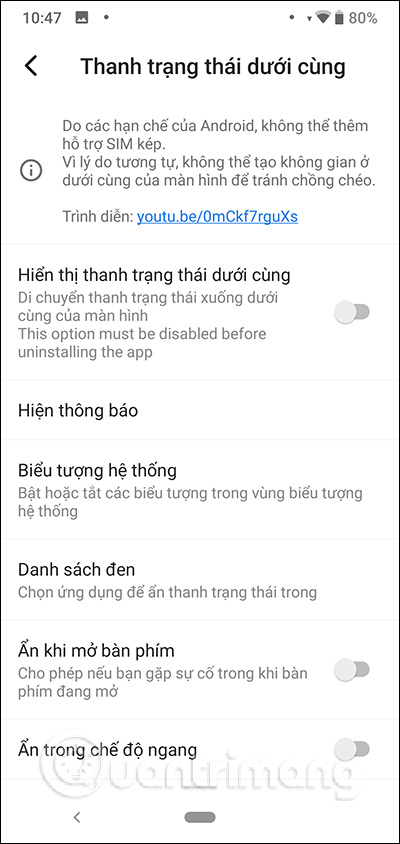 Thanh trạng thái dưới cùng