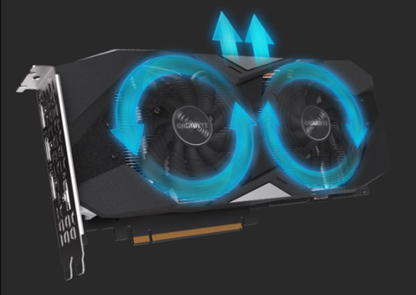 Những chiếc quạt trên các mẫu card mới của Gigabyte được đặt cạnh nhau luôn xoay ngược chiều với nhau