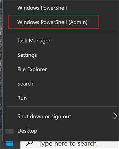 Nhấp vào Windows PowerShell (Admin)