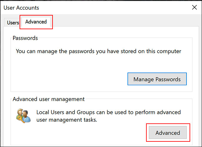 Nhấp vào “Advanced”