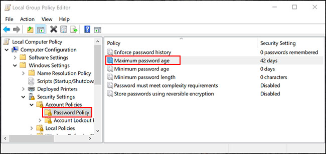 Nhấp đúp vào “Maximum Password Age”