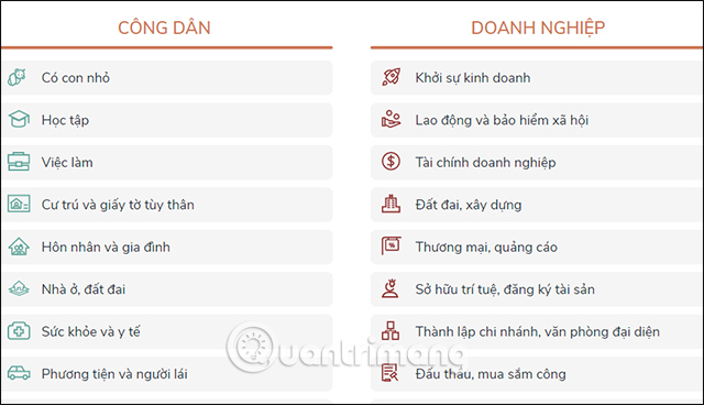 Chọn dịch vụ công 