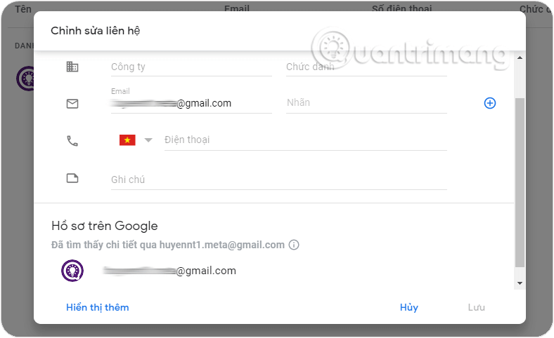 Chỉnh sửa, bổ sung thông tin vào liên hệ đã lưu trên Gmail
