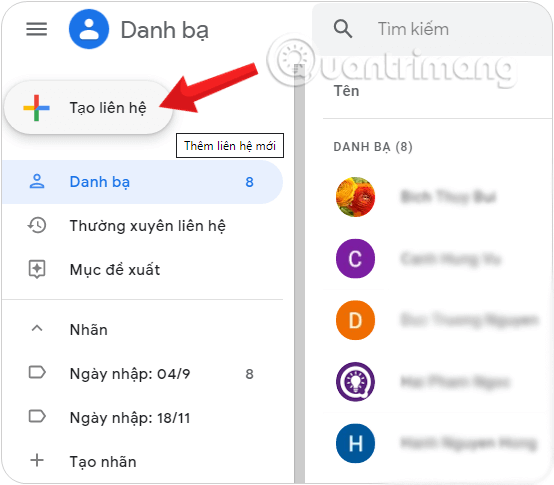 Tạo danh bạ mới trên Gmail