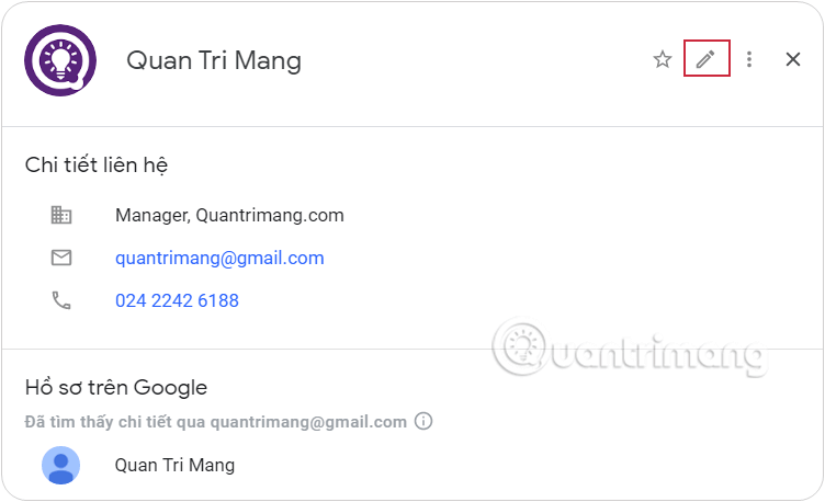 Chỉnh sửa thông tin liên hệ trên Danh bạ Gmail