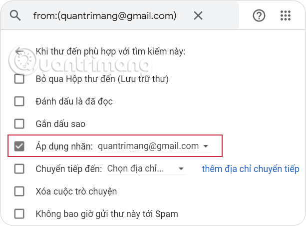 Áp dụng bộ lọc cho email
