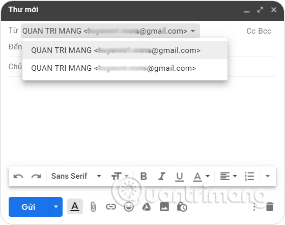 Chọn địa chỉ email bạn muốn gửi thư từ đó