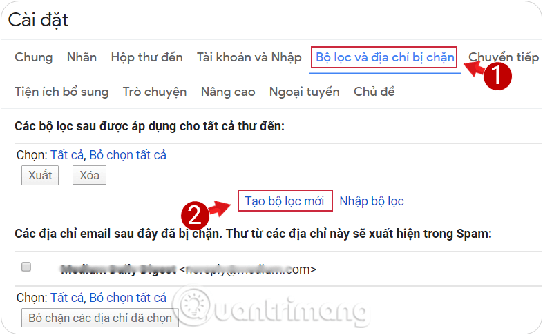 Tạo bộ lọc email mới trong Gmail