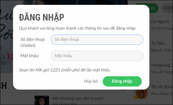 Đăng nhập iMuzik
