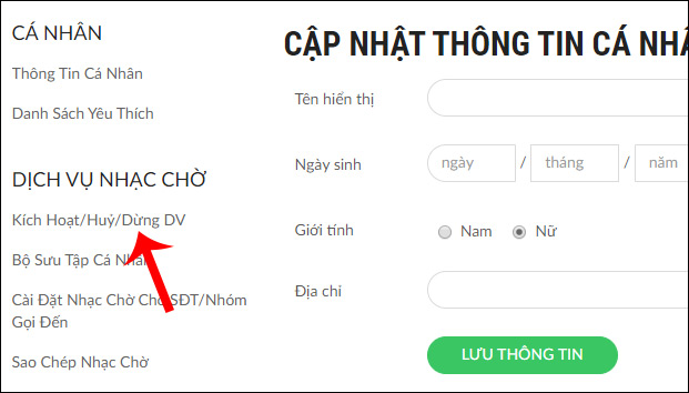 Hủy nhạc chờ 