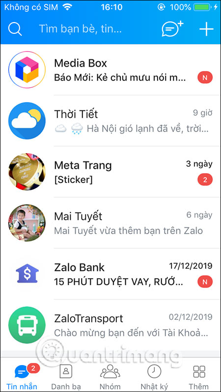 Giao diện Zalo