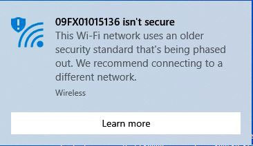 Cảnh báo “Wi-Fi Isn’t Secure” của Windows