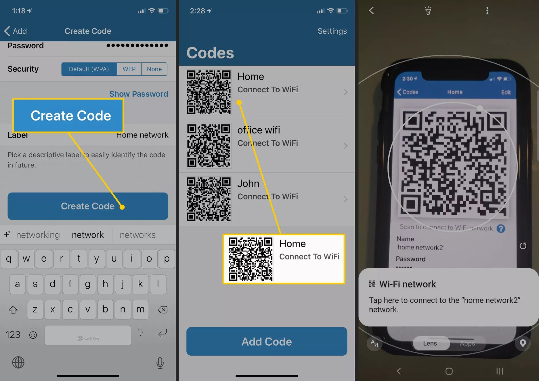 Vào điện thoại Android, quét mã để scan code.