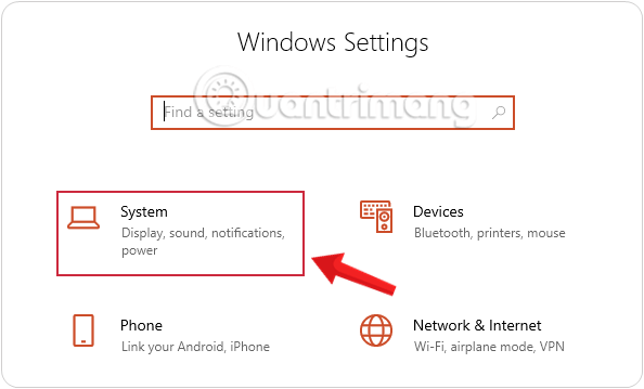 Nhấn chọn System trong Windows Settings