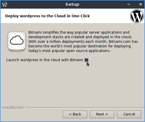 Bỏ chọn “Launch wordpress in the cloud with Bitnami”