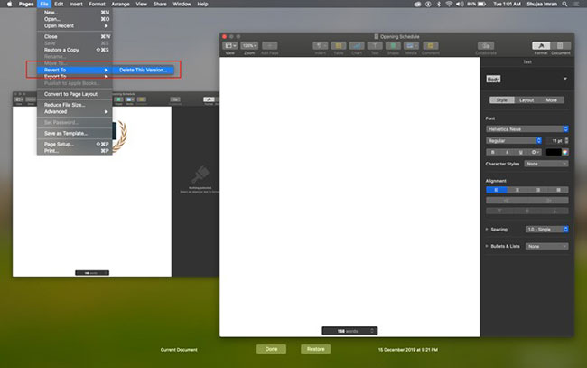 Chọn File > Revert To > Delete this Version