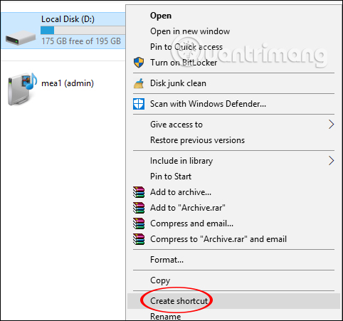 Tạo shortcut ổ đĩa