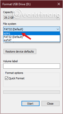 Thay đổi định dạng FAT 32 thành NTFS hoặc định dạng khác