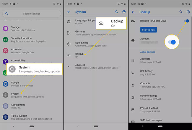 Kích hoạt sao lưu trên Google Drive