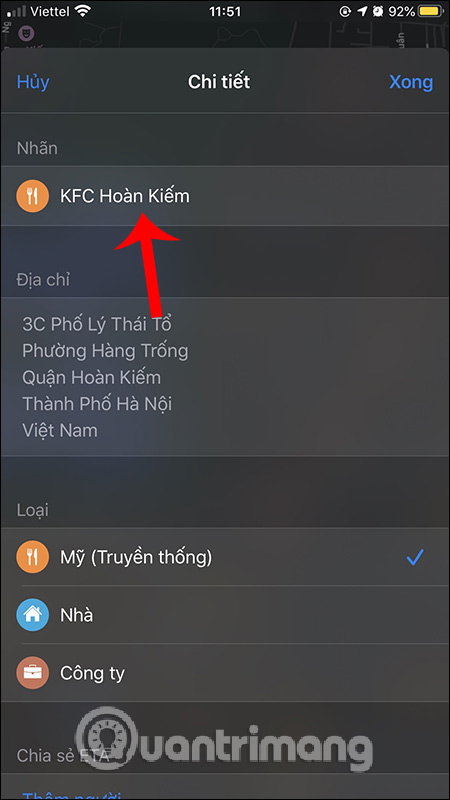 Nhấn vào tên nhãn