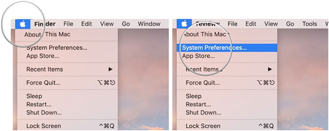 Chọn System Preferences từ menu drop-down