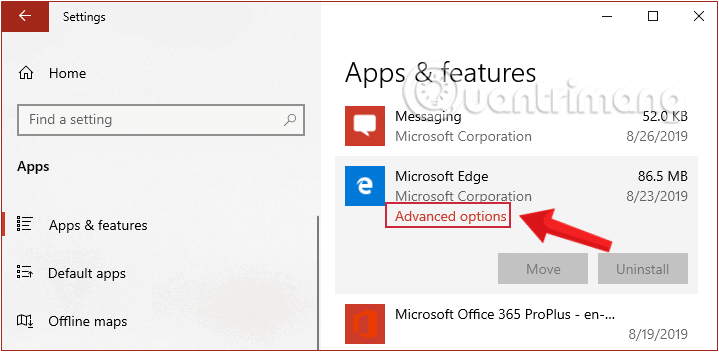 Kích chọn Advanced Options trong Microsoft Edge
