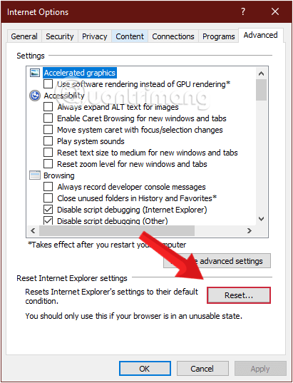 Reset Internet Explorer, thiết lập cài đặt mặc định cho IE 11