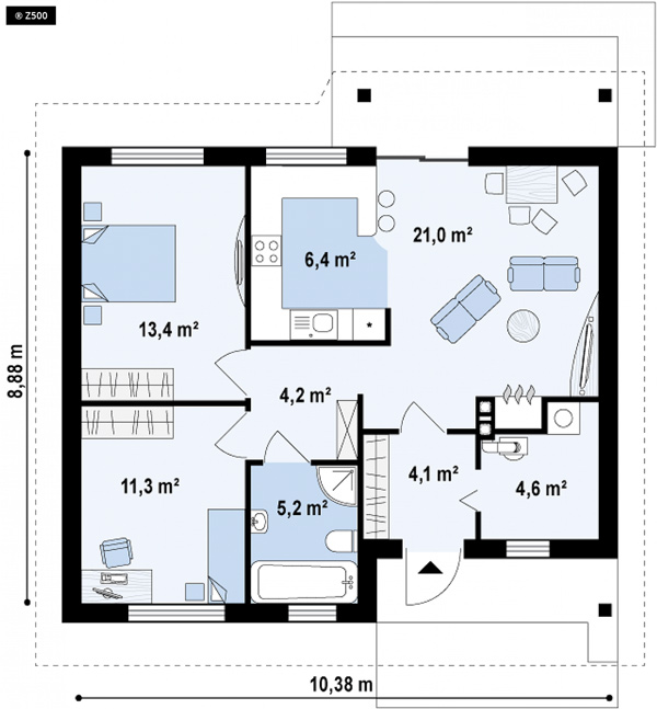 5 mẫu bản vẽ nhà cấp 4 có 2 phòng ngủ hiện đại - QuanTriMang.com