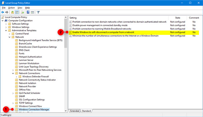 Nấp đúp vào policy Enable Windows to soft-disconnect a computer from a network để chỉnh sửa