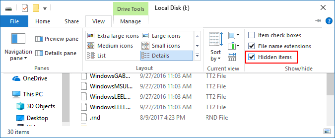 Hiện file ẩn trong USB từ thanh thực đơn trong File Explorer