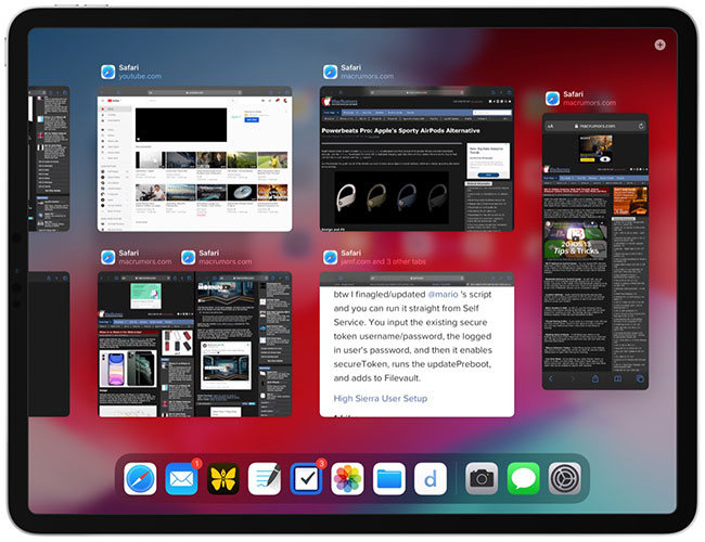 Mọi phiên bản đang hoạt động, kể cả trong Split Screen và Slide Over, sẽ hiển thị