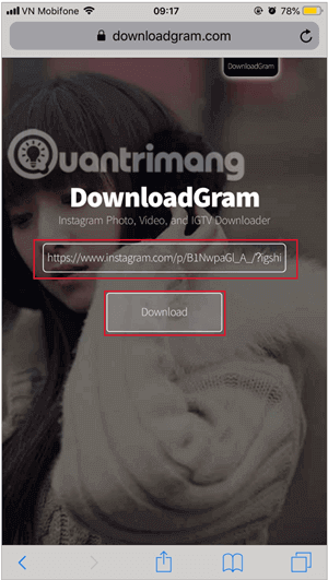 Vào web DowdloadGram rồi dán liên kết ảnh muốn tải xuống