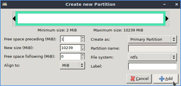 Tạo phân vùng NTFS với GParted