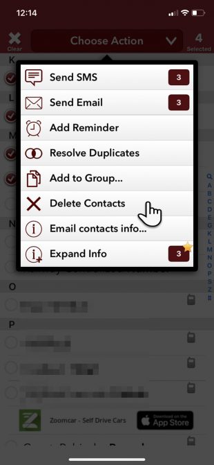 Click Delete Contacts