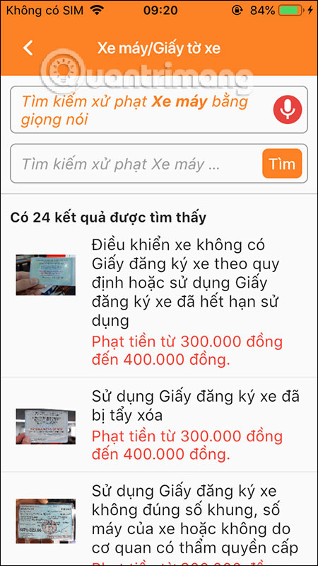 Thông tin phạt xe máy