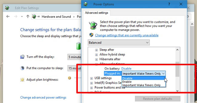 Allow wake timers на windows 10 что это