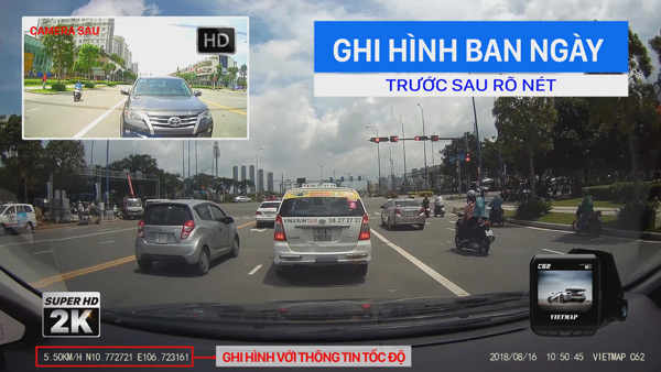 Camera hành trình Vietmap C62 với độ phân giải camera trước sau chuẩn Full HD