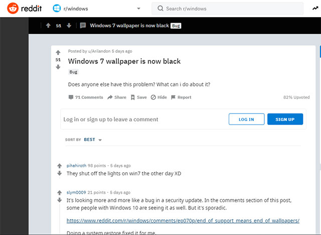 Sự cố được báo cáo trên Reddit