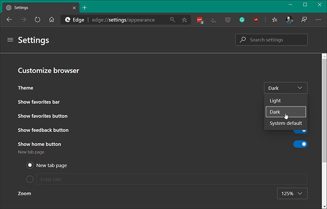 Kích hoạt Dark Mode cho Microsoft Edge trên máy tính